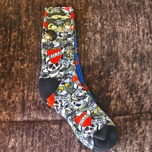 Ed Hardy Men's Crew Socks - Skull Love Kills Snake 2 Pair Sz.6-8
